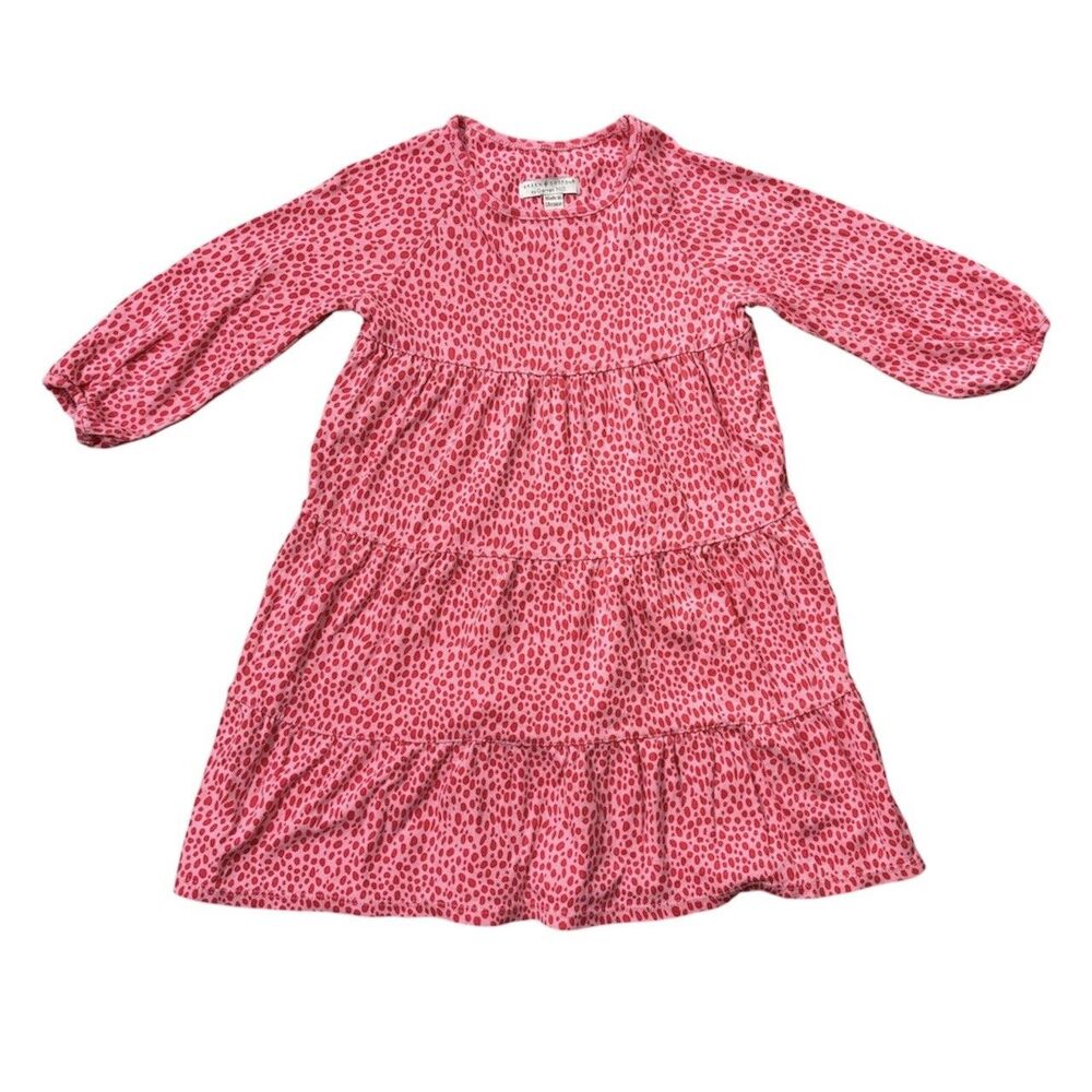 Garnet  Hill Kids - Pink Cheetah Tiered Long Sleeve Dress - Cotton - Size Small